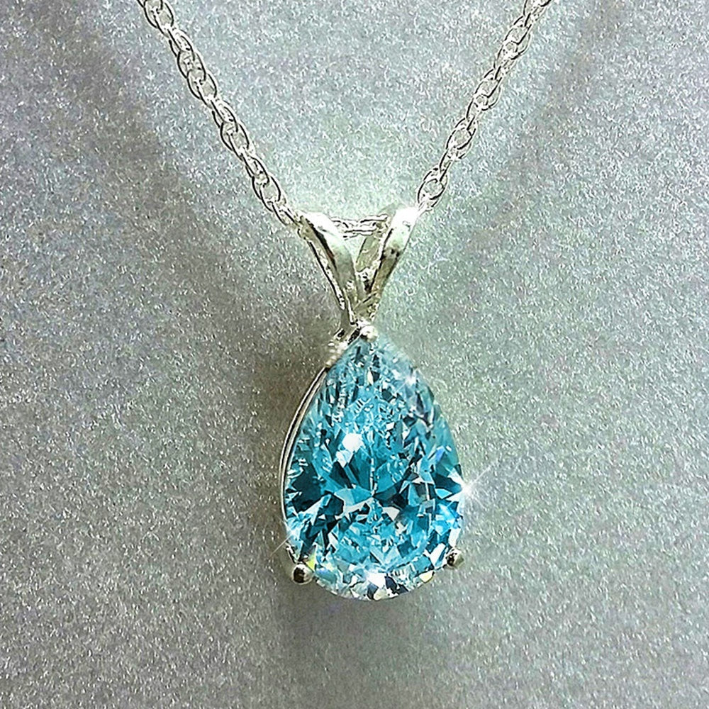 925 Silver Teardrop Gemstone Zircon Pendant Necklace