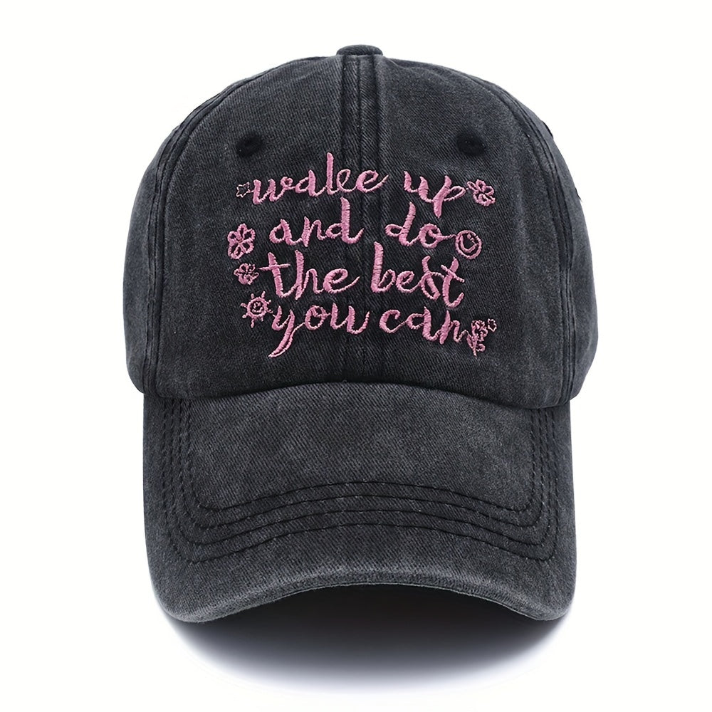 Vintage Letter Embroidered Baseball Cap Washed Distressed Dad Hat