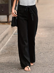  Women's Elastic Waist Straight Leg Pants With Belt