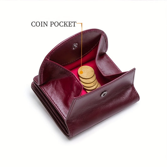 Women's Leather Coin Pocket Wallet Compact Organizer for Cards Phone Minimalist