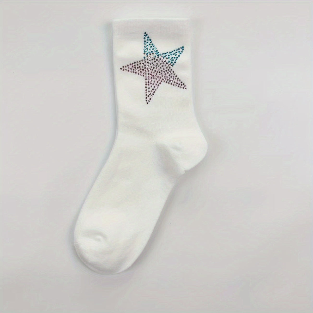 Star Rhinestone Decor Mid Tube Socks