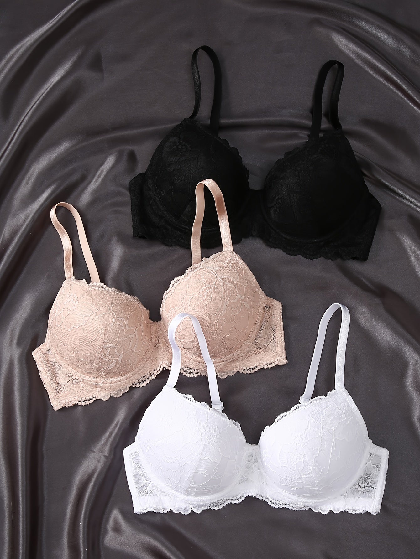 3pcs Lace Push Up Bras Comfy & Breathable Women's Lingerie