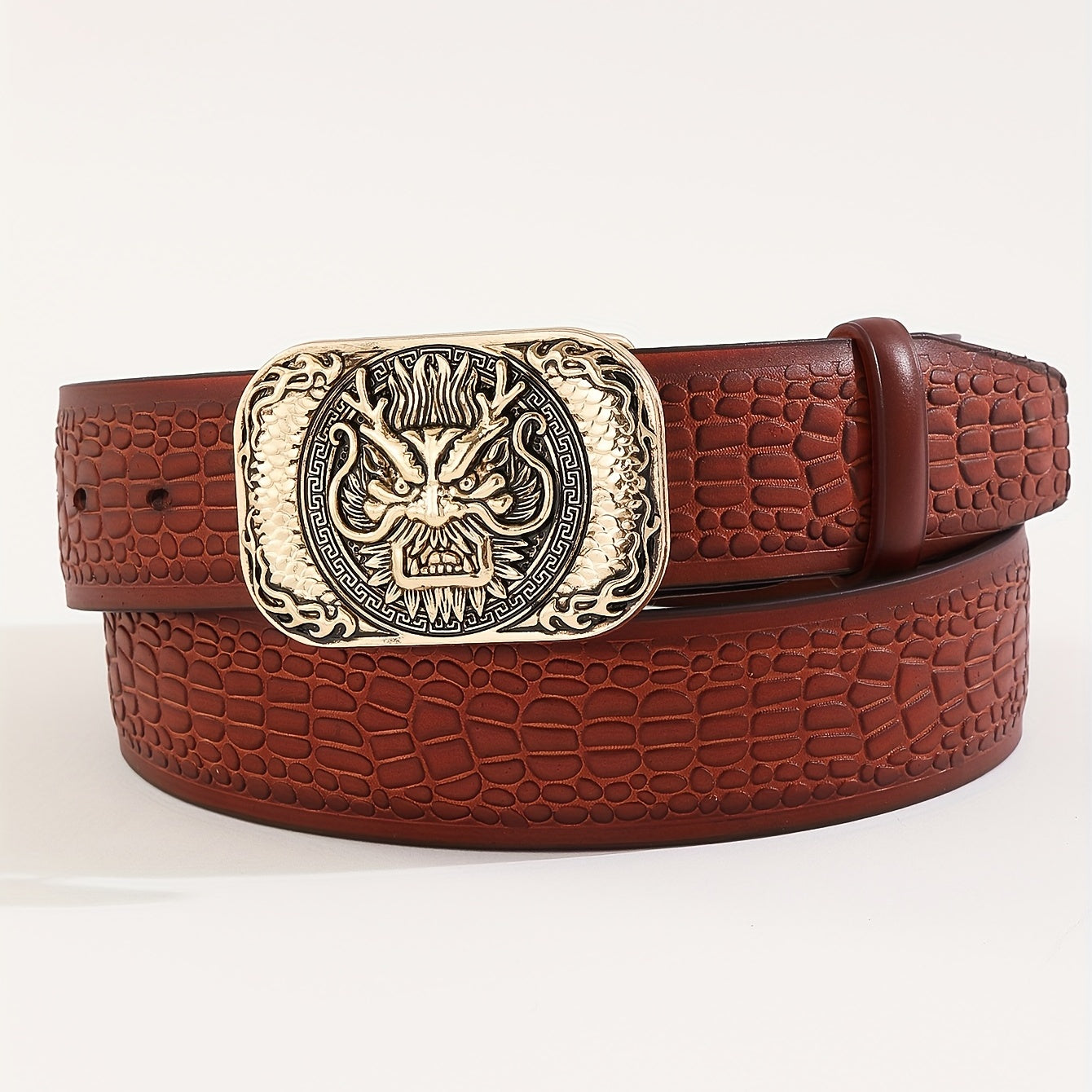Men's Lion Pattern Buckle Belt Adjustable Belt
