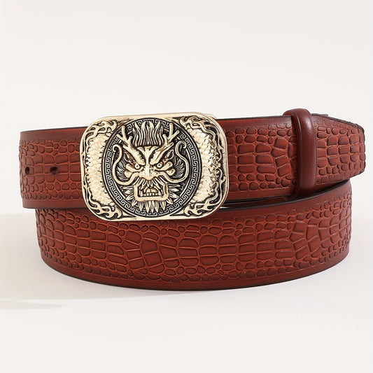 Men's Lion Pattern Buckle Belt Adjustable Belt