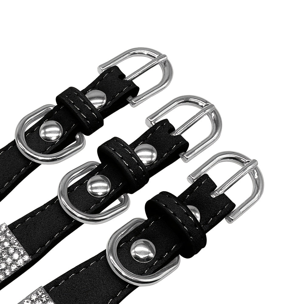 Sparkling Rhinestone Dog Collar Soft Suede Leather