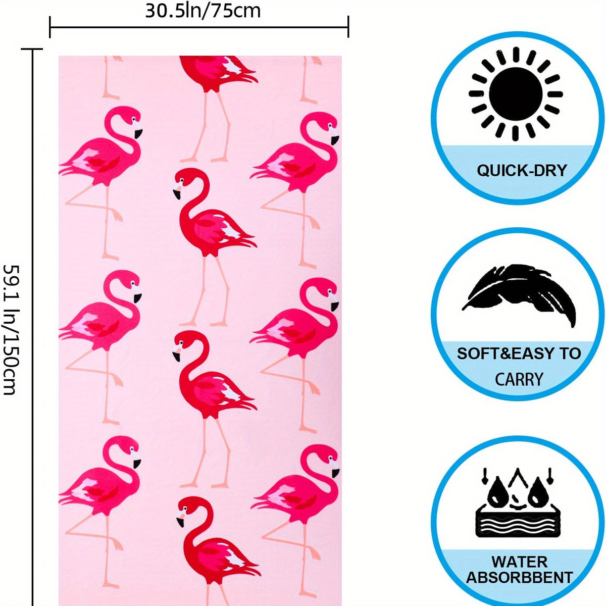 Pink Flamingo Beach Towel Quick Drying Soft Absorbent Towel 77x150
