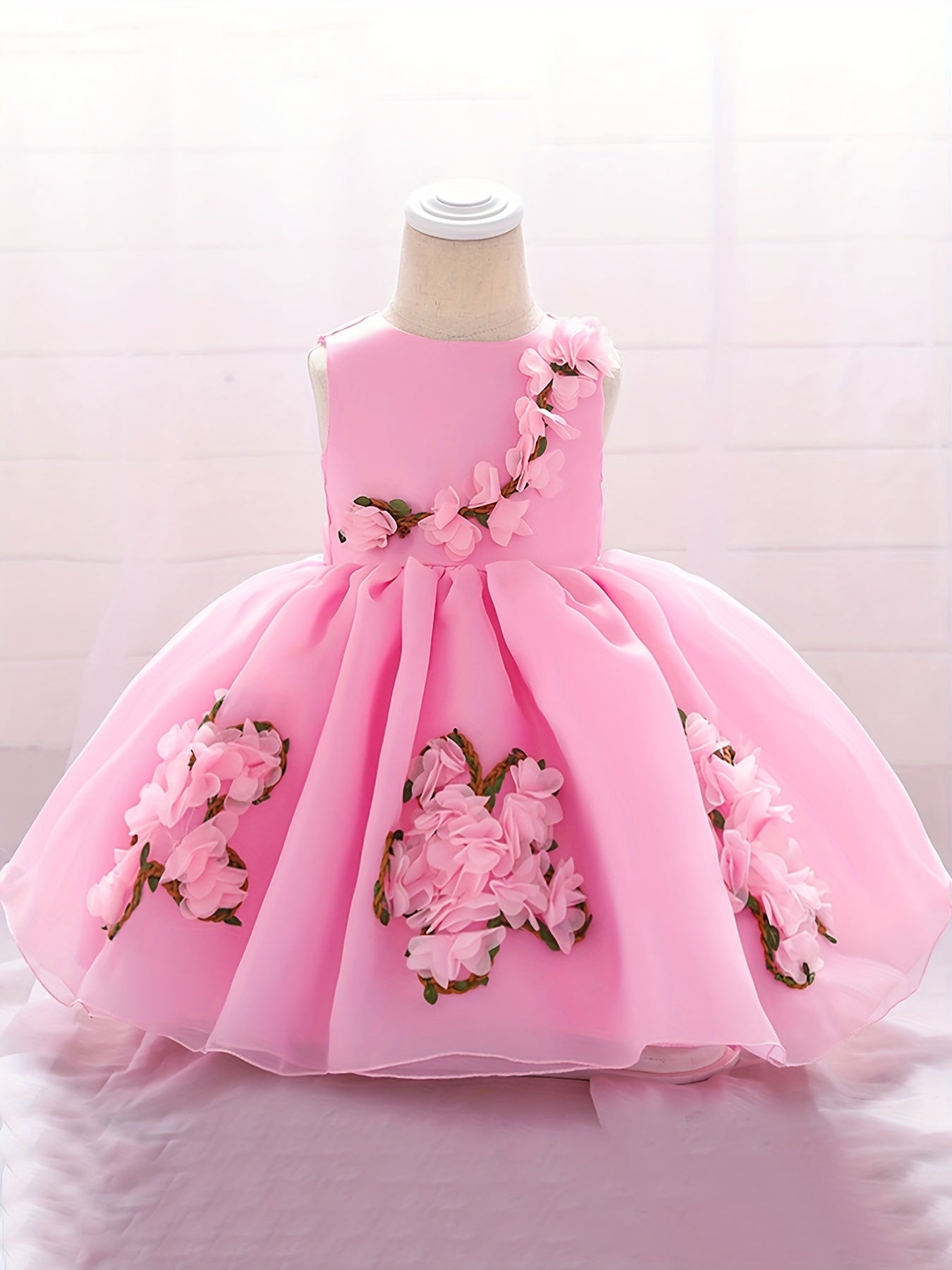 Sleeveless Flowers Decor Puffy Princess Dress for Party Wedding Evening Gown