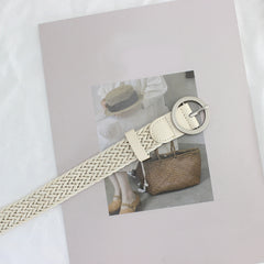 Women's Braided Belt Round Buckle Student Female Silver Buckle