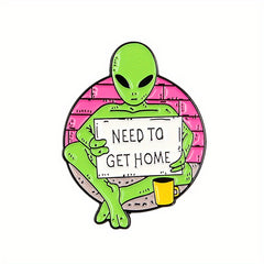 Green Alien Wandering Earth Red Brick Wall Yellow Cup Cartoon Punk Brooch