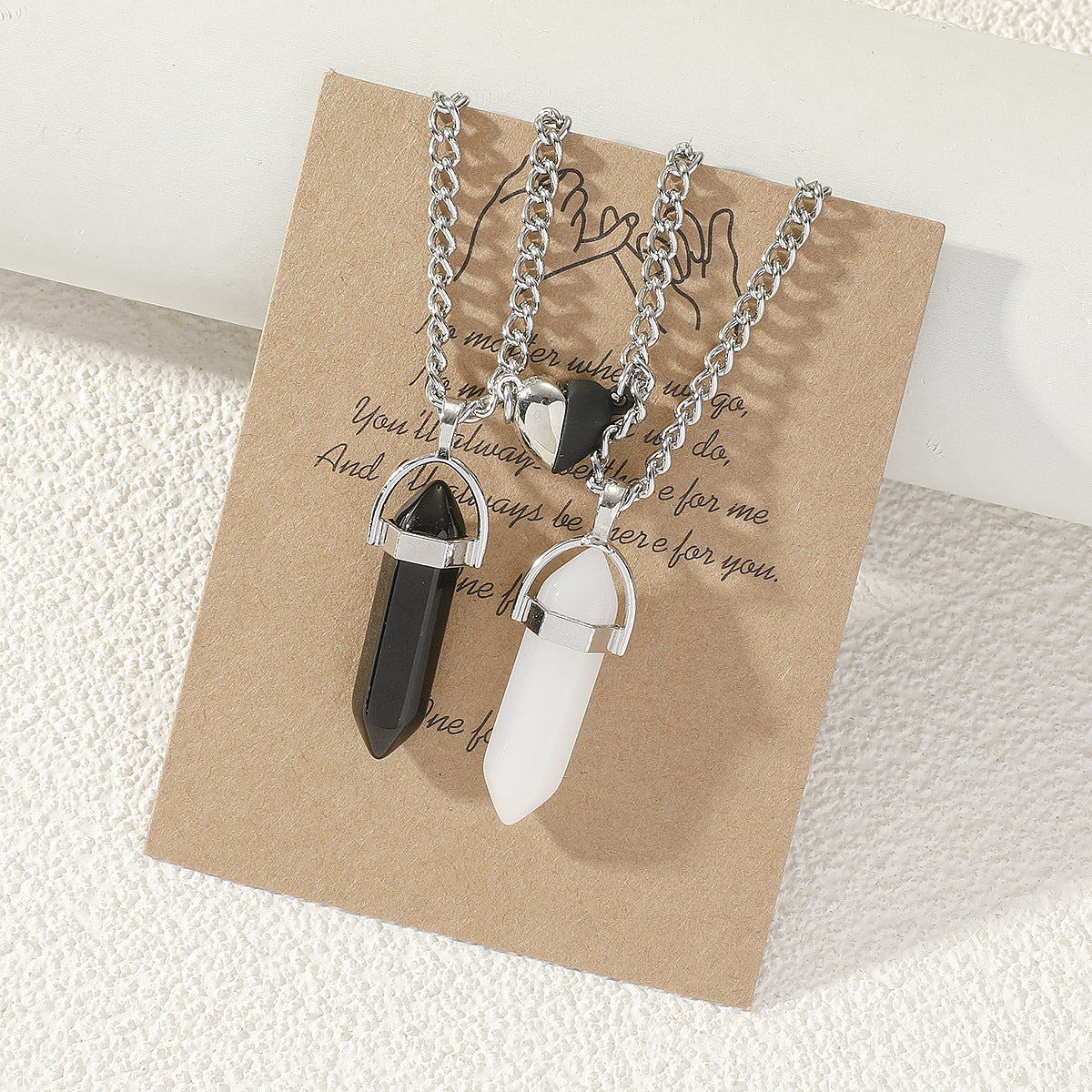 2pcs Couple Natural Stone Crystal Pendant Magnet Necklace Set Gift