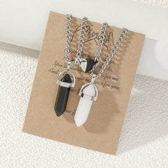 2pcs Couple Natural Stone Crystal Pendant Magnet Necklace Set Gift