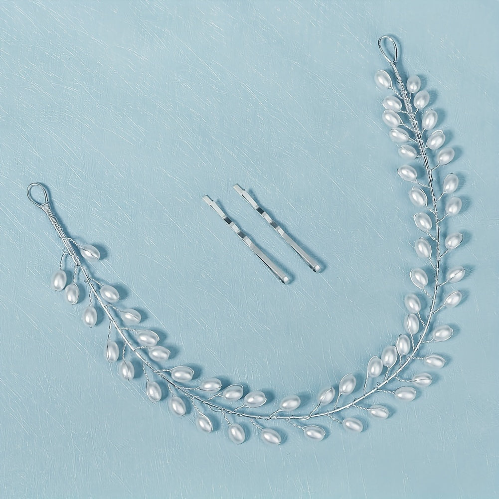 Faux Pearl Decor Hair Clip Headband Bridal Wedding Headwear Hair Accessory