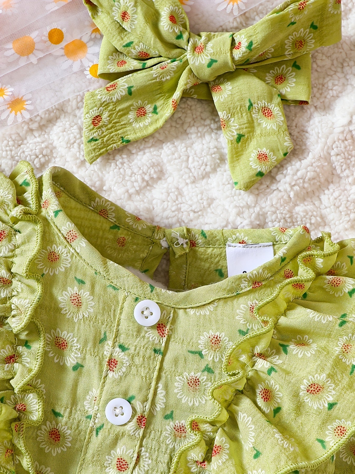 Infant Girl Daisy Print Dress Headband Set