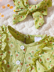 Infant Girl Daisy Print Dress Headband Set