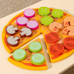 Wood Pizza Playset Double Layer with Colorful Toppings