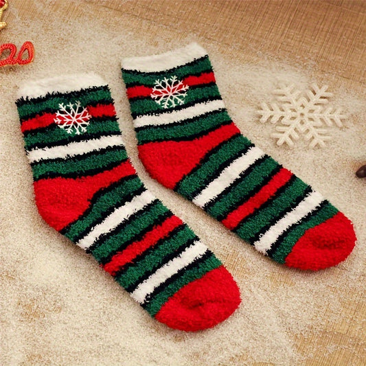 6 Pairs Christmas Print Socks Comfy & Fuzzy Women's Stockings