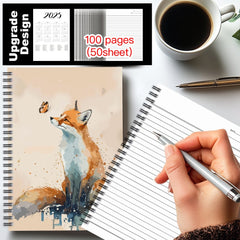 Watercolor Fox Spiral Notebook - Vibrant Fox & Butterfly - 100 Pages