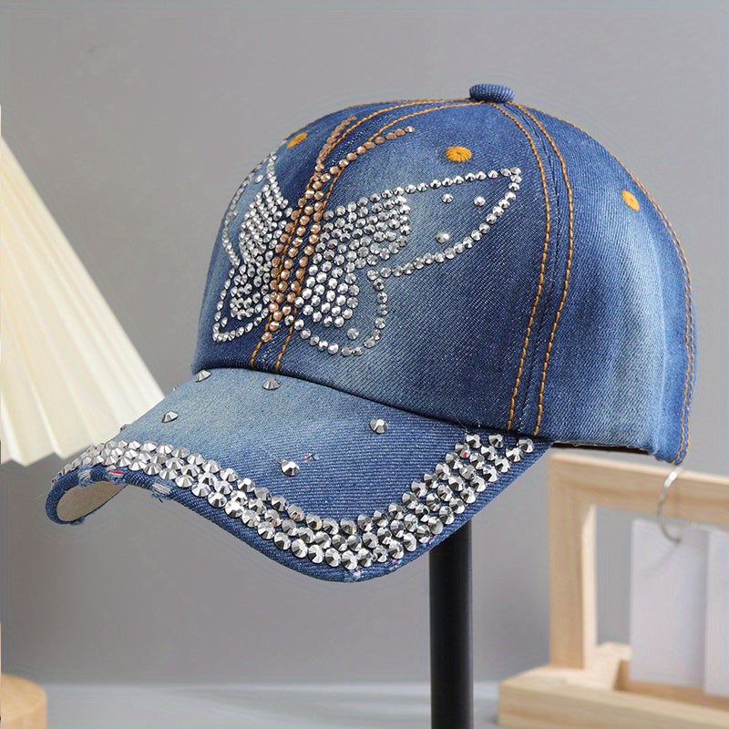 Y2K Rhinestone Baseball Cap Bling Butterfly Hat Sunscreen Hats