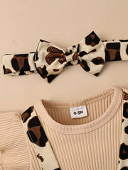 2pcs Baby Girls Leopard Print Onesie & Headband for Summer