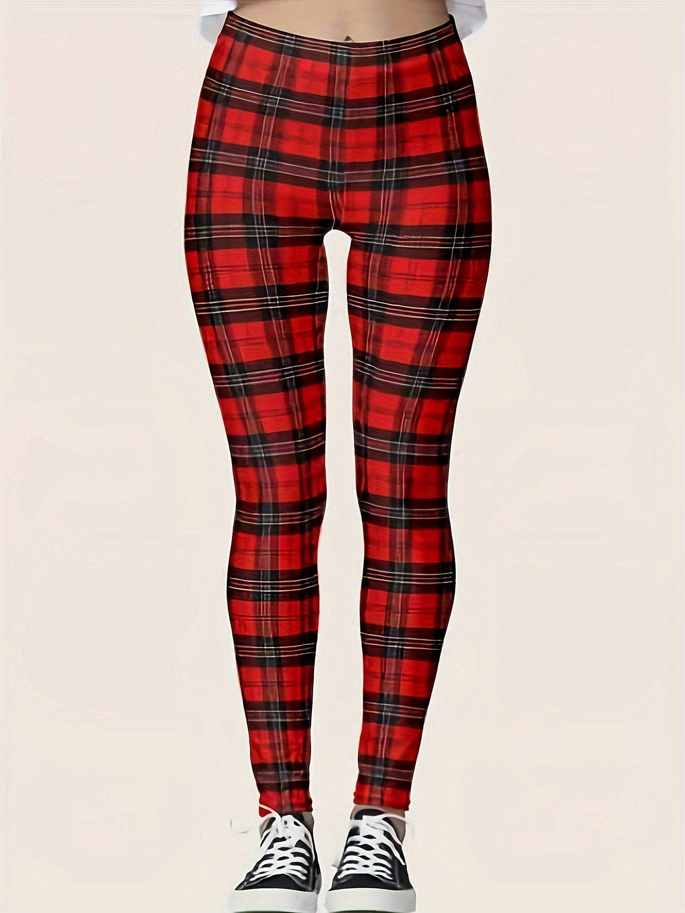  Plaid Print Stretch Skinny Leggings