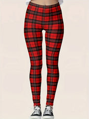  Plaid Print Stretch Skinny Leggings