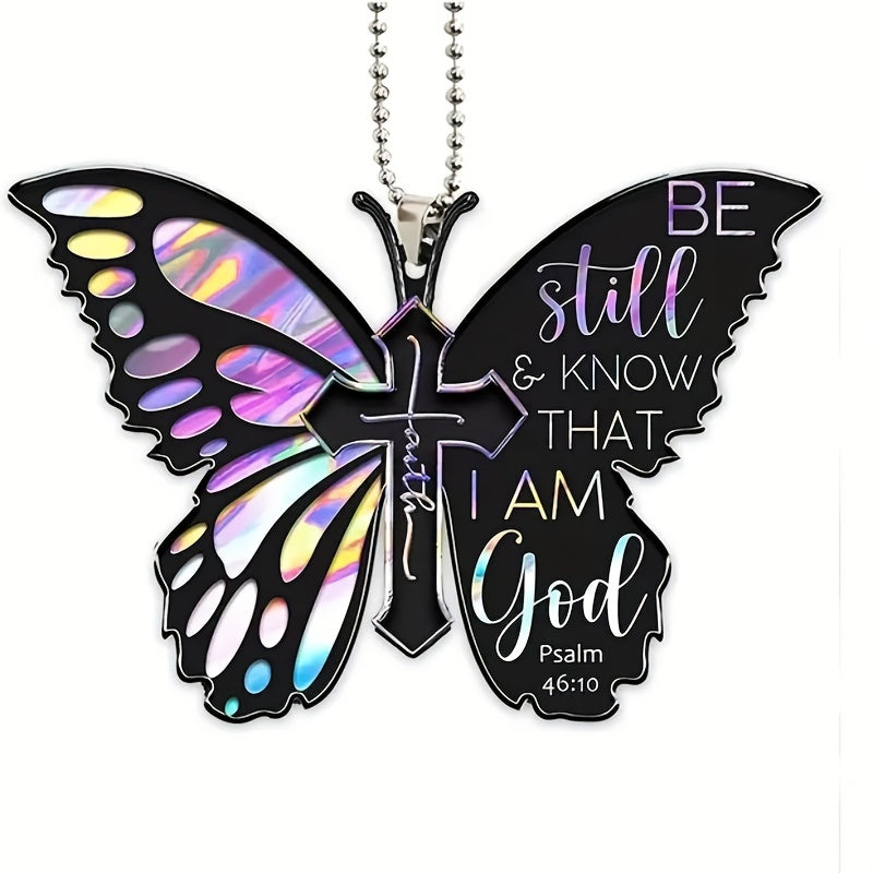 Purple Butterfly Cross Rearview Mirror Pendant Keychain Couple Gift