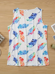 Feather Print Loose Tank Top Sleeveless Summer Women's Clothing