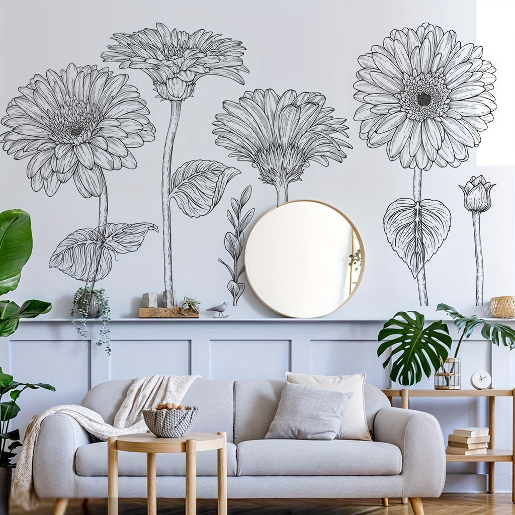 2pcs Daisy Flower Stickers Self-adhesive Removable PVC Wall Decals