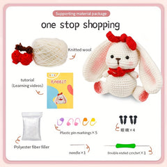 Hand Knitted Rabbit Doll Crochet Set with Instruction Manual