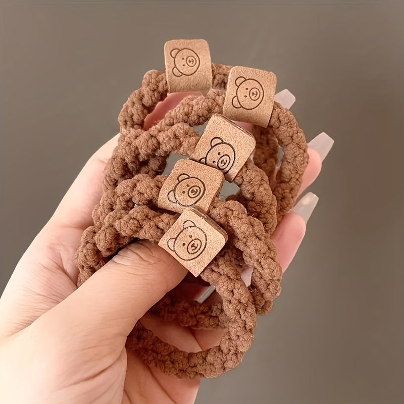 5pcs Bear Elastic Head Rope Thickened Hair Ring For Girls