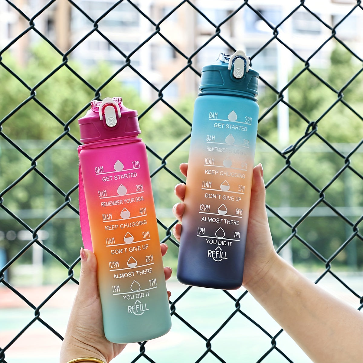 Gradient Leakproof Water Bottle with Time Marker 300ml 750ml 10-36oz