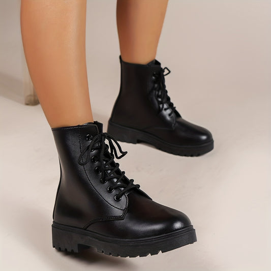 Women's Lace Up Platform Ankle Boots Round Toe Non slip Combat Shoes