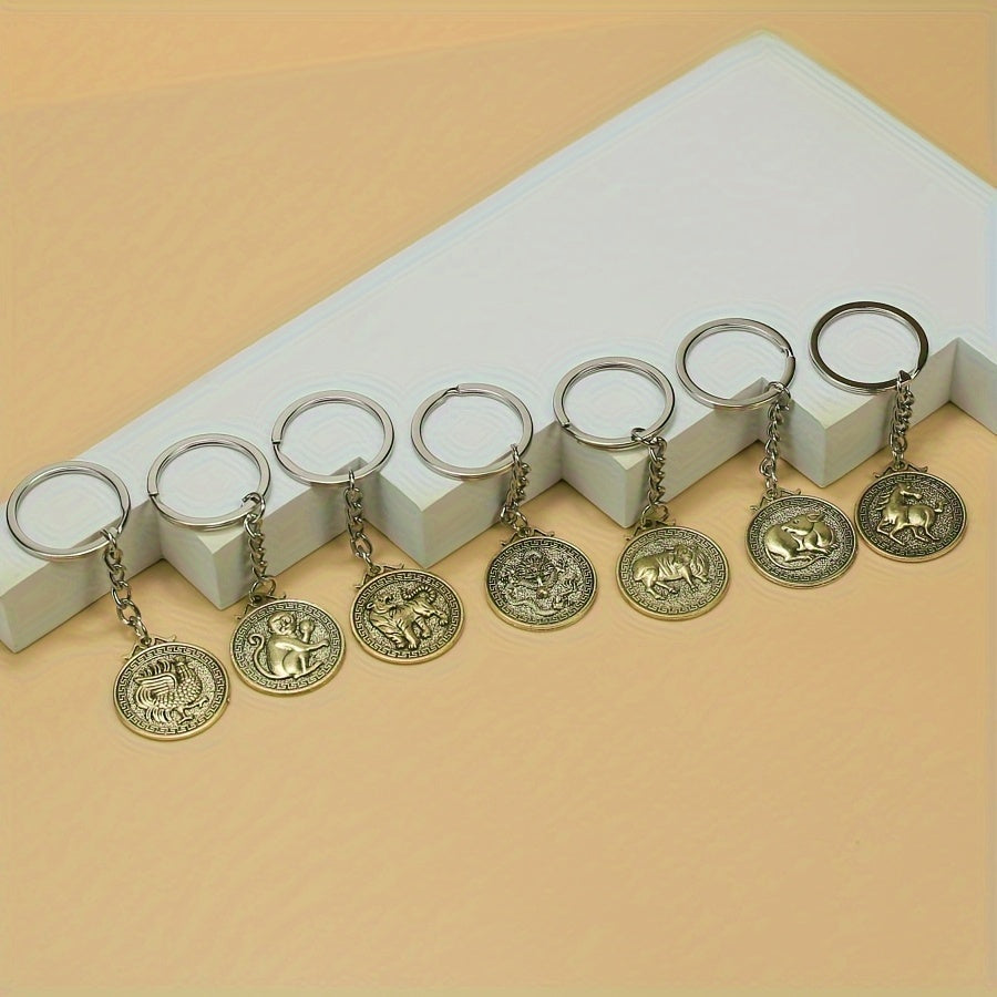 Zodiac Metal Tag Key Ring Keychain Retro Bag Car Key Pendant Christmas Gift