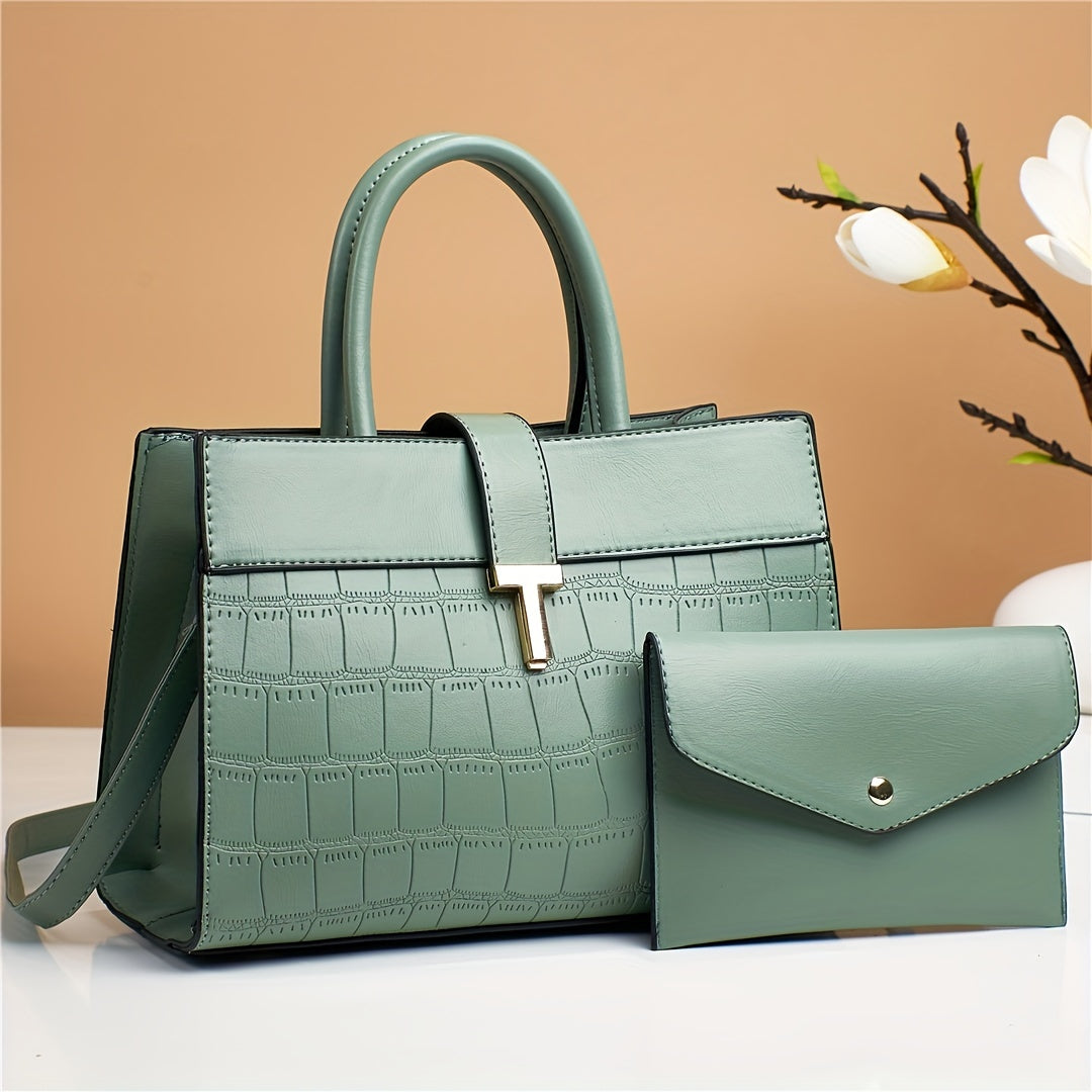 Crocodile Print Top Handle Tote Bag for Women