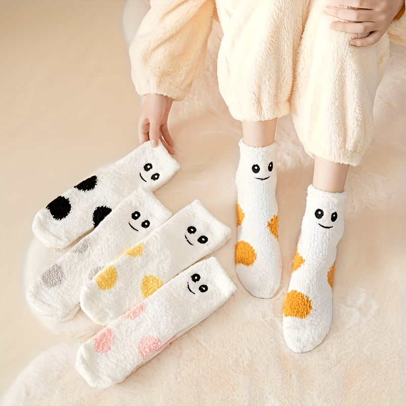 5 Pairs Polka Dot Print Socks Women's Stockings & Hosiery