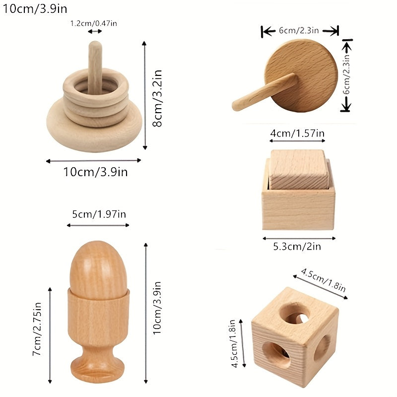 Baby Grasp Rattle Sensory Finger Chain Wooden Toy