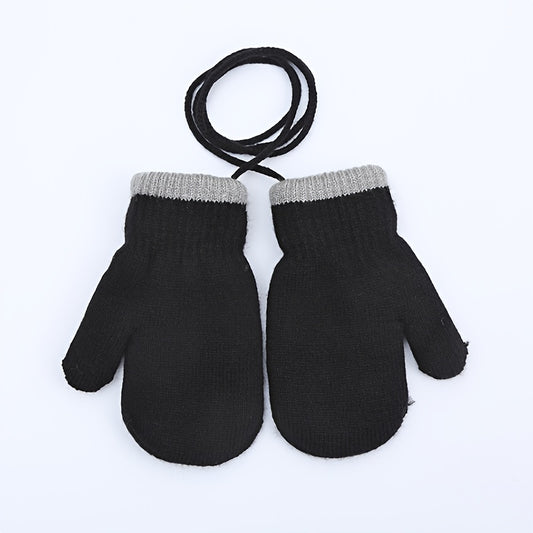 Kids Winter Knitted Gloves With Strings