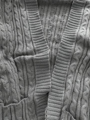  Cable Knit Open Front Cardigan with Pockets