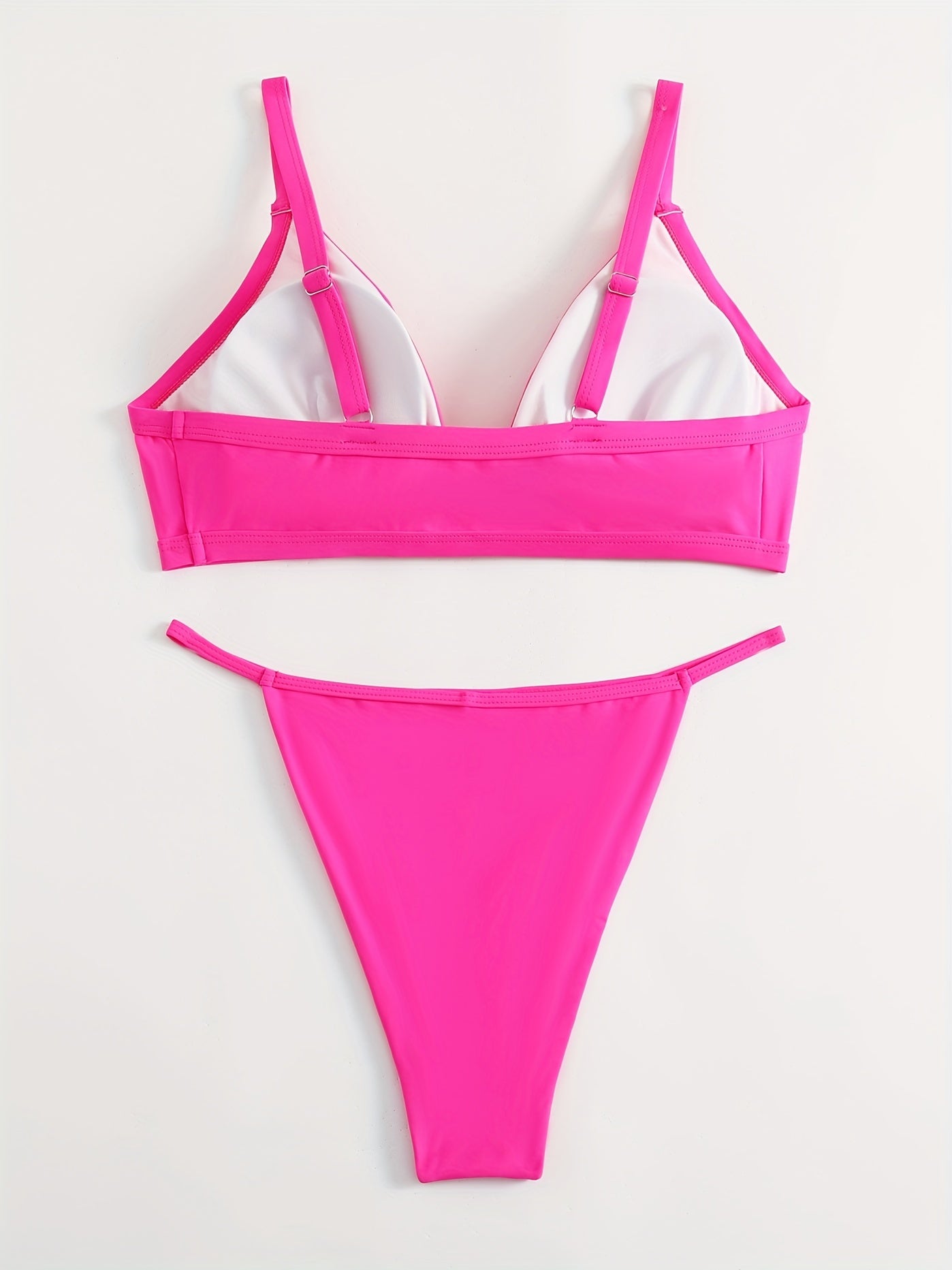  Sexy Bikini Set Women's Solid Deep V Neck Padded Bra & Thong Swimsuit