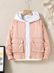 Kid Girls Casual Hooded Windbreaker Jacket with Pockets
