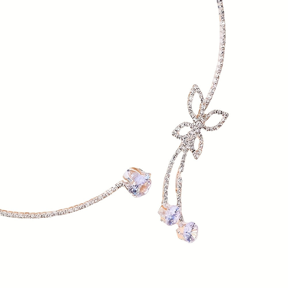 Glitter Silver Diamond Crystal Choker Butterfly Necklace