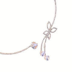 Glitter Silver Diamond Crystal Choker Butterfly Necklace