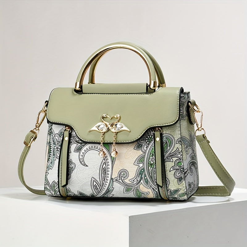 Floral Print Shoulder Bag Magnetic Closure PU Leather