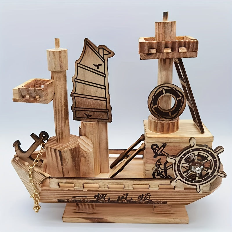 Wooden Motor Boat Model Office Ornaments
