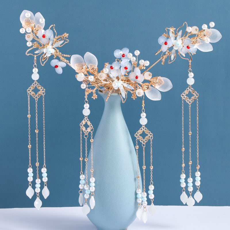 Faux Pearl Flower Hairpin Earring Set Wedding Bridal Hair Accessories