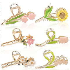Flower Pattern Hair Claw Metal Tulip Sunflower Shark Claw Ponytail Holder