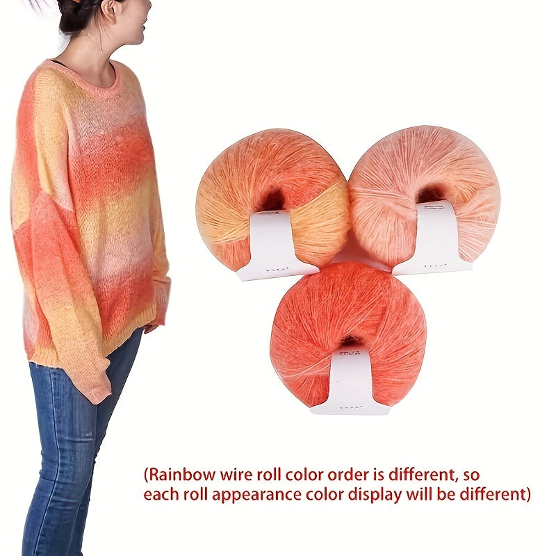 Rainbow Dyed Mohair Yarn for DIY Knitting 2pcs