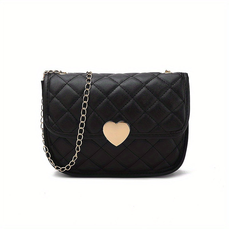 Quilted Crossbody Bag Metal Heart Decor Square Purses