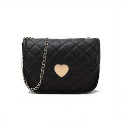 Quilted Crossbody Bag Metal Heart Decor Square Purses