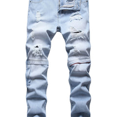 Men's Ripped Straight Regular Denim Jeans With Pockets